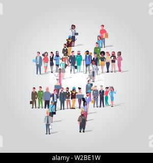 Grandes personnes foule qui s'amassait en forme de symbole numéro ou symbole hashtag médias sociaux et de la communauté des différents employés occupation concept permanent de groupe Illustration de Vecteur