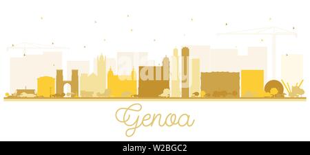 Gênes Italie Ville Skyline Silhouette aux bâtiments d'or isolé sur blanc. Vector Illustration. Les voyages d'affaires et tourisme Concept. Illustration de Vecteur