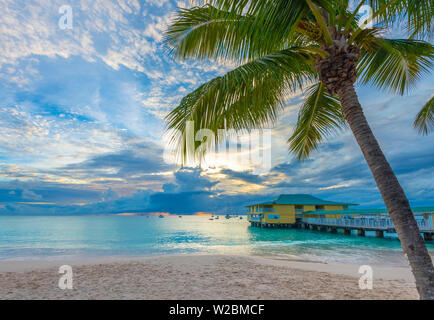 Caraïbes, BARBADE, Bridgetown, Carlisle Bay, cailloux plage au coucher du soleil Banque D'Images
