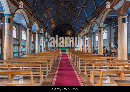 Le Chili, l'archipel de Chiloé, l'île de Quinchao, Achao, Iglesia Santa Maria de Loreto, l'intérieur de l'église Banque D'Images