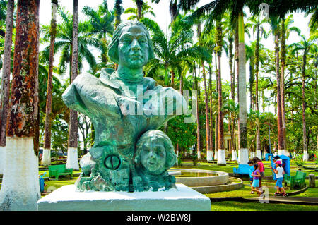 Costa Rica, Puerto Limon, Port des Caraïbes, Parque Vargas, Christophe Colomb et son fils Hernando, statue en bronze , honorant Columbus Voyage à la côte du Costa Rica Banque D'Images