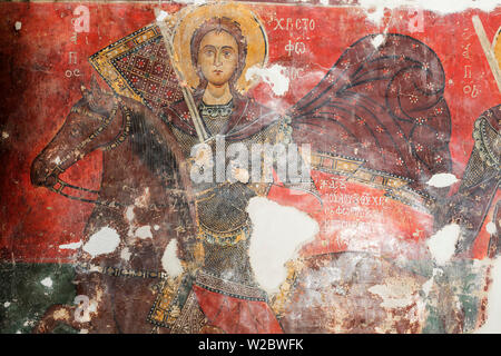 Saint Christopher, fresque du 13e siècle, église de Panagia tou Moutoulla, Moutoullas, Chypre Banque D'Images