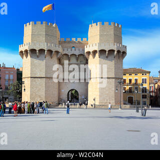 Tours de Serranos (Torres de Serranos), Valence, Communauté Valencienne, Espagne Banque D'Images