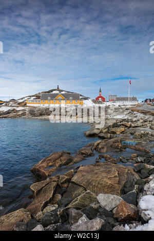 Le Groenland, Nuuk, Kolonihavn, avec l'Église Frelsers avec Kirche Banque D'Images