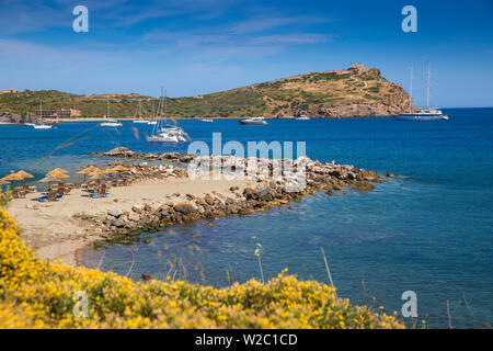 La Grèce, Attique, Cap Sounion, Sounio bay et le Temple de Poséidon Banque D'Images