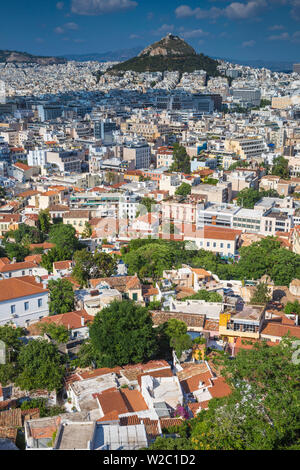 La Grèce, de l'Attique, Athènes, Grèce, Athènes, Attique, Vue du Centre d'Athènes - Plaka vers Lykavittos Hill Banque D'Images