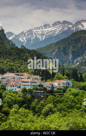 La Grèce, Macédoine Centrale, Région Litohoro, vue sur le mont Olympe Banque D'Images