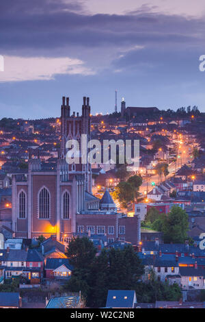 L'Irlande, dans le comté de Cork, Cork City, cathédrale St Mary, elevated view, dusk Banque D'Images