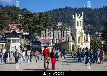 L'Inde, l'Himachal Pradesh, Shimla, la crête, Christ Church et bibliothèque de l'État Banque D'Images