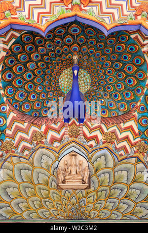 L'Inde, Rajasthan, Jaipur, City Palace, Peacock Gate Banque D'Images