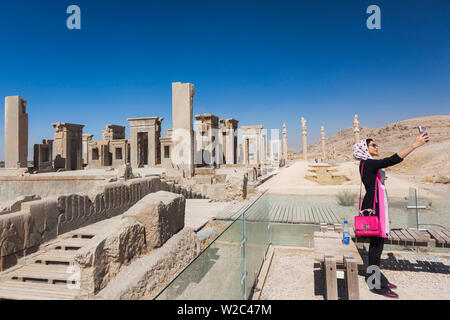 L'Iran, au centre de l'Iran, Persépolis, 6e siècle avant J.-C., la ville antique palais Apadana Banque D'Images