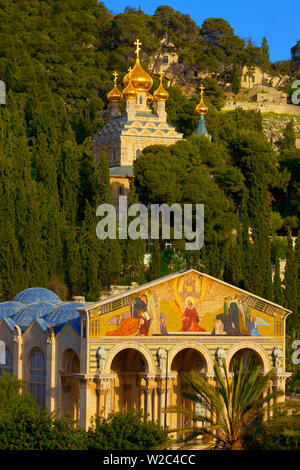 Basilique de l'agonie et de l'église de Sainte Marie Magdelene, jardin de Gethsémané, Jérusalem, Israël, Moyen-Orient, Banque D'Images