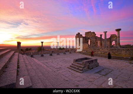 Ville romaine d'excavation, Volubilis, Maroc, Afrique du Nord Banque D'Images