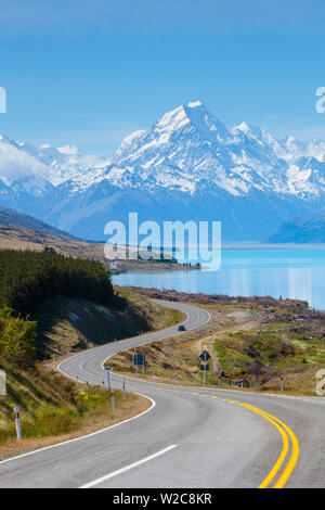 Le Mont Cook (Aoraki), le Lac Pukaki, Mackenzie Country, Canterbury, île du Sud, Nouvelle-Zélande Banque D'Images