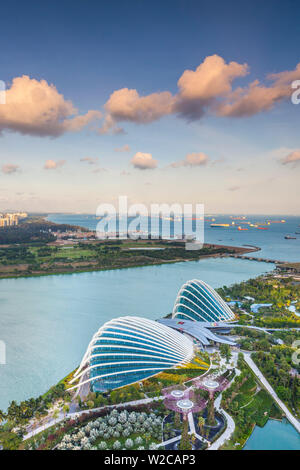 Singapour, augmentation de la vue sur les jardins de la baie avec la Piscine Jardin botanique de la forêt de nuages et de fleurs, la fin de l'après-midi Banque D'Images