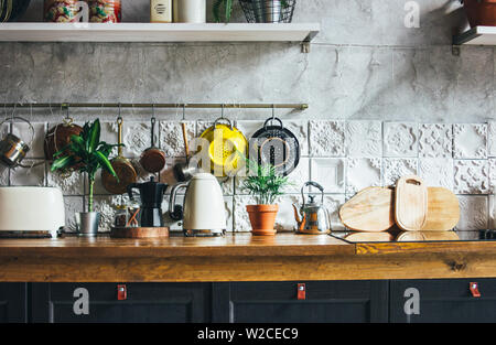 Surface de travail de cuisine, les éléments de l'intérieur, style rustique scandinave Banque D'Images