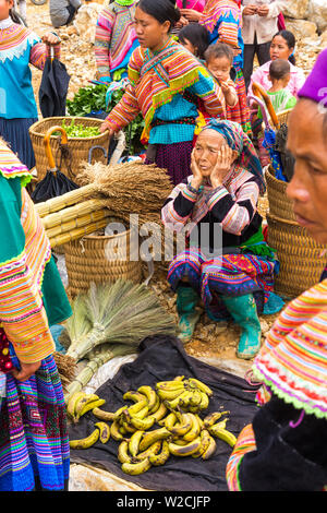 Les gens des tribus Hmong fleurs, marché de Bac Ha, nr nr SAPA, Vietnam Banque D'Images