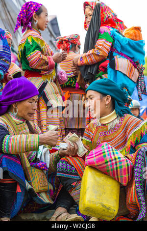 Tribus Flower Hmong people at market, Bac Ha, Vietnam Banque D'Images