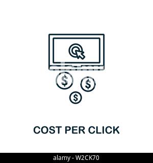 Coût par icône de contour de clic. Elément de concept de ligne mince de la collection d'icônes de contenu. Coût créatif par icône de clic pour les applications mobiles et l'utilisation du Web Illustration de Vecteur