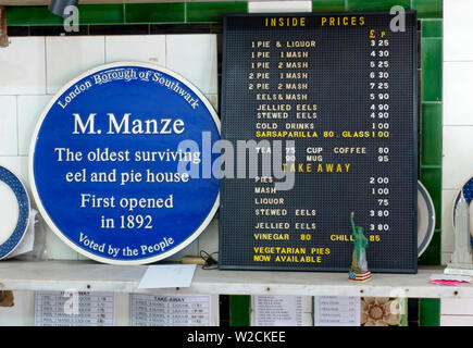 M Manze anguille et Pie house London England UK Banque D'Images