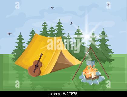 Vecteur de style Camping plat. Fond nature dehors parc Illustration de Vecteur