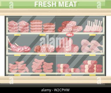 Ensemble de la viande est vecteur d'achat. Le pastrami, de salami et de style télévision saussage Illustration de Vecteur