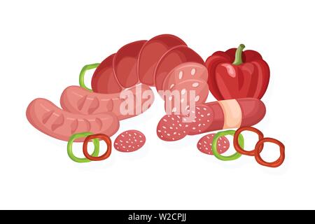 Vecteur de la viande. Le pastrami, de salami et de style télévision saussage Illustration de Vecteur