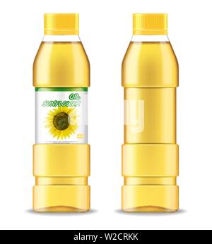 L'huile de tournesol vecteur isolé réaliste. Le placement de produits design de l'étiquette. 3d illustration Illustration de Vecteur