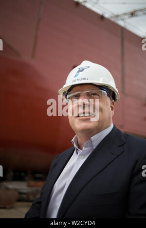 Jim McColl de Clyde Blowers Capital, photographié à Ferguson's Marine chantier naval sur la rivière Clyde, à Port Glasgow, Ecosse, le 12 juin 2019. Banque D'Images