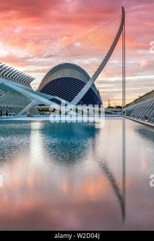 Pont de l'assaut de l'ou pont à haubans, Cité des Arts et des sciences ou Ciudad de las Artes y las Ciencias, Valencia, Comunidad Valenciana, Espagne