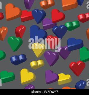 Couleurs arc-en-ciel coeurs motif transparent, 3D Illustration Illustration de Vecteur