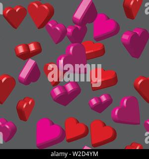 Couleurs rouge rose transparente Coeurs Pattern, 3D Illustration Illustration de Vecteur