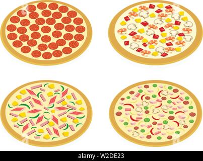 Vue en perspective ensemble de la pizza sur white, vector art design Illustration de Vecteur