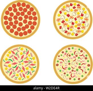 Vue de dessus, l'ensemble de la pizza italienne sur blanc, vector art Illustration de Vecteur