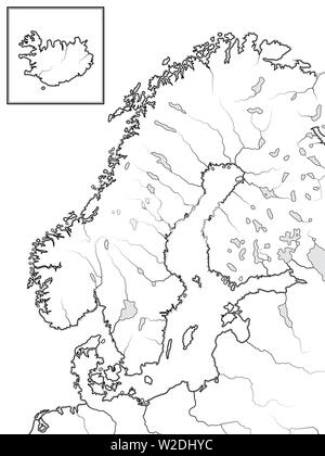 Carte de la Terres scandinaves : Scandinavie, Suède, Norvège, Finlande, Laponie, Carélie, Rotkreuzplatz, le Danemark et l'Islande [Insérer]. Carte géographique. Banque D'Images