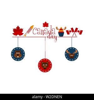 La fête du canada isolés pendentif avec différents objets - Vector Illustration de Vecteur