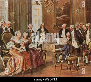 Mozart joue pour l'Impératrice Maria Theresia, 1er octobre 1762, (1936). Créateur : Inconnu. Banque D'Images