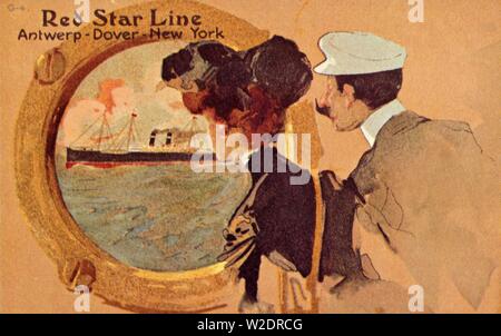 En regardant à travers les passagers à bord d'un hublot Red Star ocean liner, c1900. Créateur : Inconnu. Banque D'Images