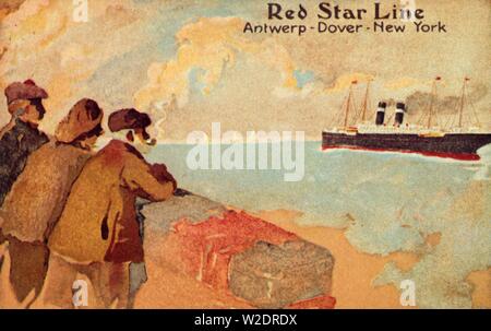 Les marins pêcheurs et regardant une étoile rouge paquebot, c1900. Créateur : Inconnu. Banque D'Images