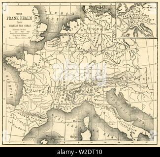 'Carte du royaume des Francs sous Charlemagne', 1890. Créateur : Inconnu. Banque D'Images