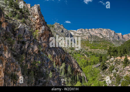 Sierra de Lastra, vue de Rio Guadalope canyon, route de Montoro de Mezquita Organos, village de Montoro, Maestrat (Maestrazgo) région, Teruel p Banque D'Images