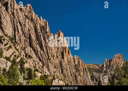 De Montoro Organos, formations de roche karstique, la Route silencieuse, près de Villarluengo, Maestrat (Maestrazgo) région, province de Teruel, Aragon, Espagne Banque D'Images