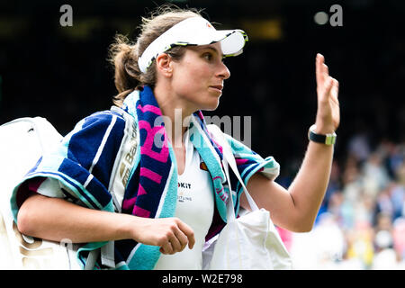 Londres, Royaume-Uni, le 8 juillet 2019 : Johanna Konta de Grande-Bretagne est en action au cours du 4ème cycle au jour 8 au tennis de Wimbledon 2019 au All England Lawn Tennis et croquet Club à Londres. Crédit : Frank Molter/Alamy live news Banque D'Images