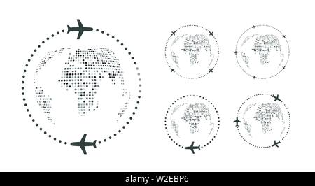 Ensemble d'icônes de voyage simple. Autour de monde sur avion. Billet d'avion modèle de logo. Voyage terre icône vecteur. Illustration de Vecteur