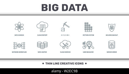 Big Data set icons collection. Comprend des éléments simples tels que la science des données, Cloud Rapport, l'exploitation de données, système de sauvegarde sécurisée, de modèle, de centres de données Banque D'Images