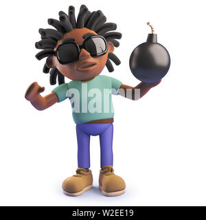 Une image réaliste d'un noir africain cool rasta tenant une bombe, 3d illustration Banque D'Images