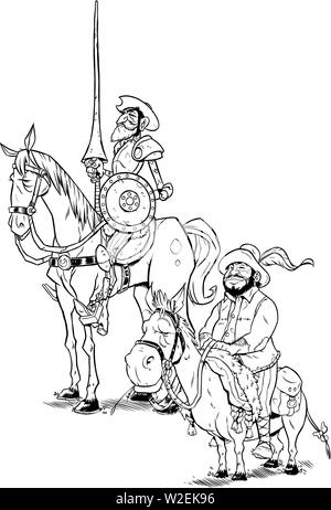Don Quichotte et Sancho Panza on White Illustration de Vecteur
