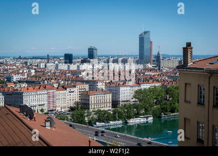 Vue sur le centre-ville de district de la Croix-Rousse, Lyon, France Banque D'Images