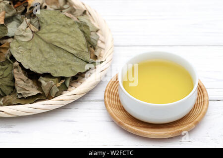 Houttuynia cordata thé, boisson saine dokudami sur fond blanc Banque D'Images