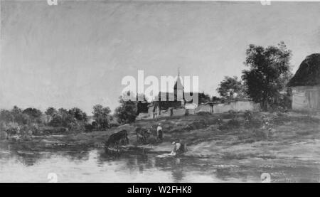 Charles François Daubigny - sur les bords de Seine à Portejoie - Banque D'Images